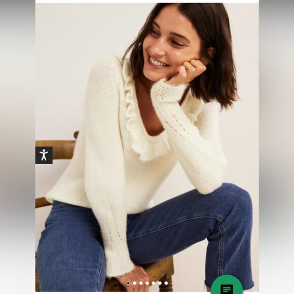 Boden Fluffy Frill V-neck Sweater Ivory Alpaca Size 12 - Picture 2 of 15